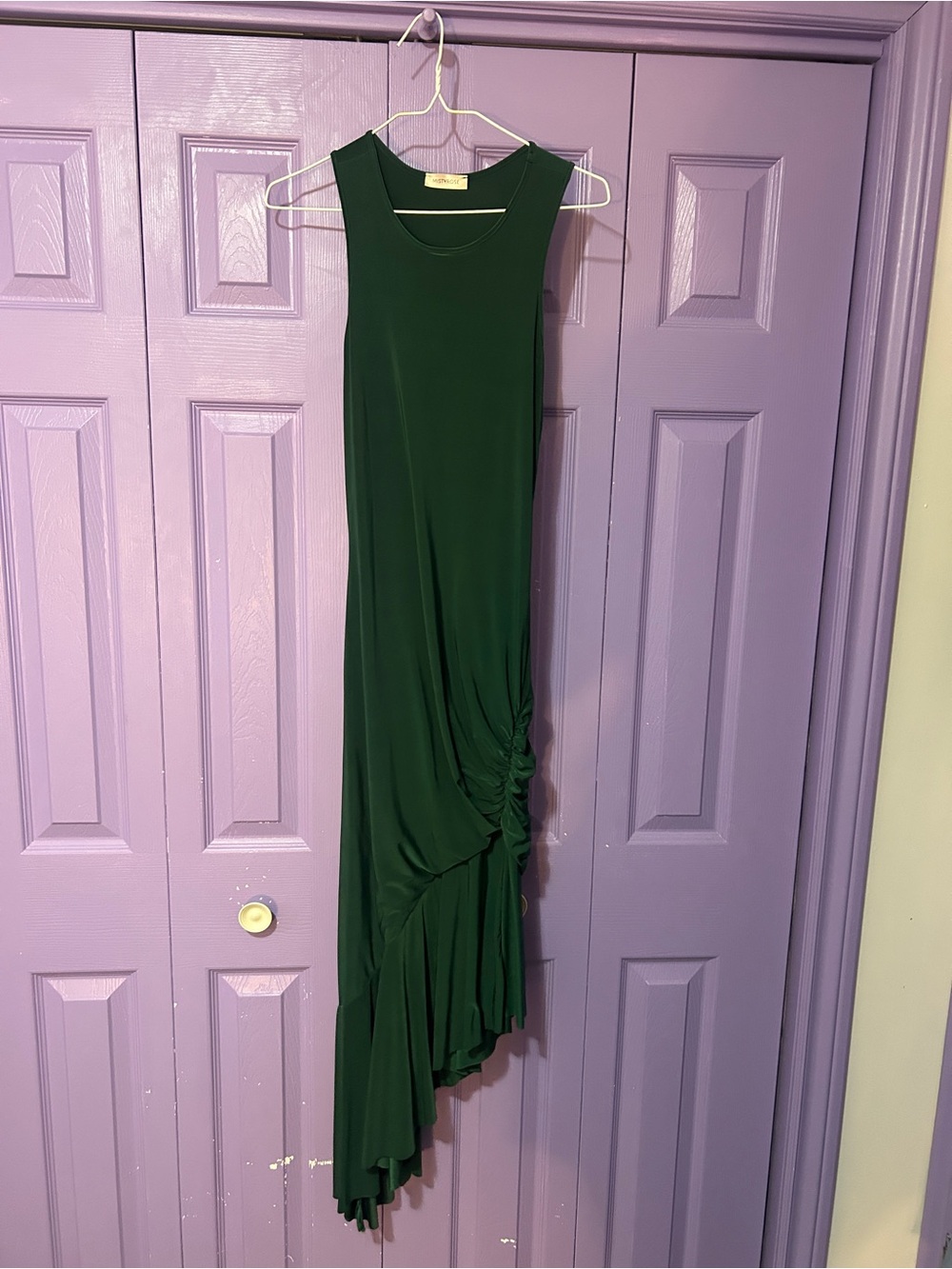 Sleeveless Emerald Green Asymmetric Ruched Dress